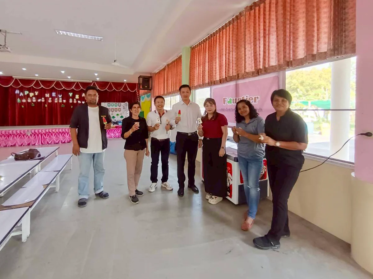 Handing out ice cream sports day event khao mai kaew chonburi